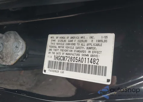 2005 Honda Accord 2.4 Ex z USA, uszkodzony, nr VIN 1HGCM72605A011482